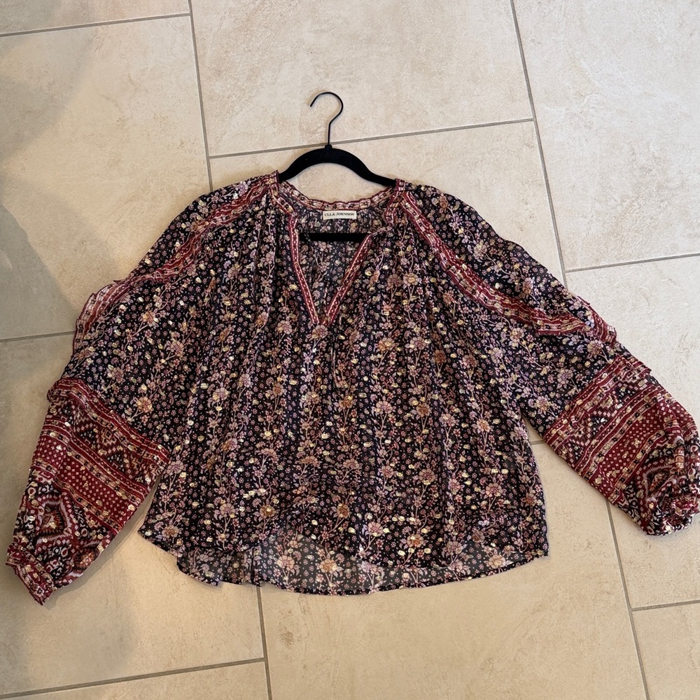 Ulla Johnson Black and Red Floral Blouse